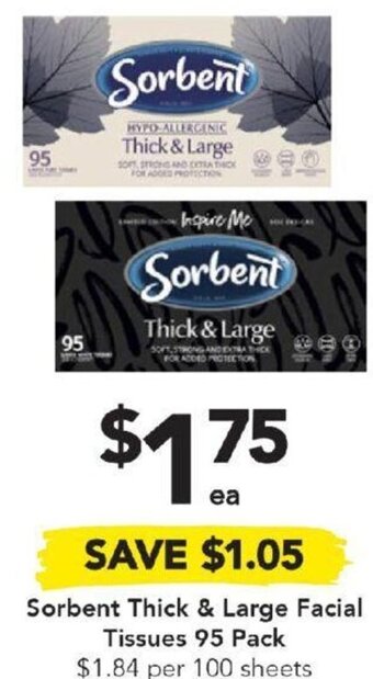 Sorbent Thick & Large Facial Tissues 95 Pack