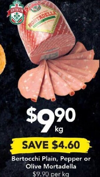 Drakes Bertocchi Plain, Pepper or Olive Mortadella offer