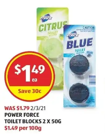 ALDI Power Force Toilet Blocks 2x50g offer