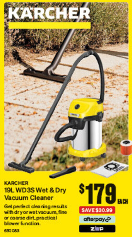 KARCHER 19L WD3S Wet & Dry Vacuum Cleaner offer at SuperCheap Auto