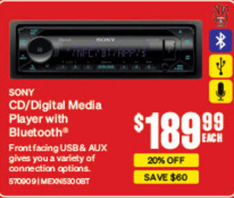 SuperCheap Auto SONY CD/Digital Media Player with Bluetooth offer