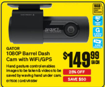 SuperCheap Auto GATOR 1080P Barrel Dash Cam with WiFi/GPS offer