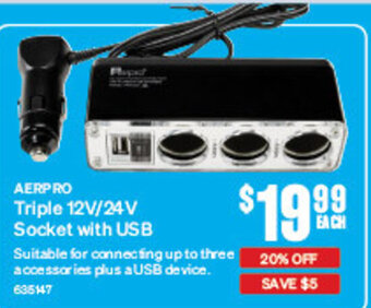 SuperCheap Auto AERPRO Triple 12V/24V Socket with USB offer
