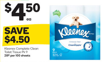 Woolworths Kleenex Complete Clean Toilet Tissue Pk 9 offer