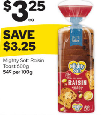 Woolworths Mighty Soft Raisin Toast 600g offer