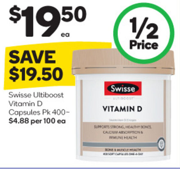 Swisse Ultiboost Vitamin D Capsules Pk 400 offer at Woolworths