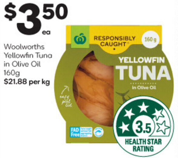 Woolworths Yellowfin Tuna in Olive Oil 160g offer at Woolworths