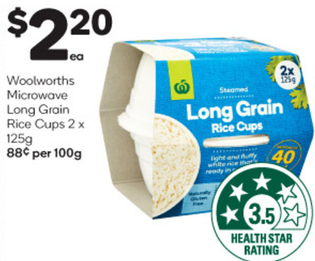 Woolworths Microwave Steamed Long Grain Rice Cups 2 c 125g offer at Woolworths