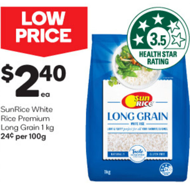SunRice White Rice Premium Long Grain 1 kg offer at Woolworths