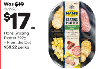 Woolworths Hans Grazing Platter 292g offer