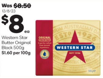 Woolworths Western Star Butter Original Block 500g offer