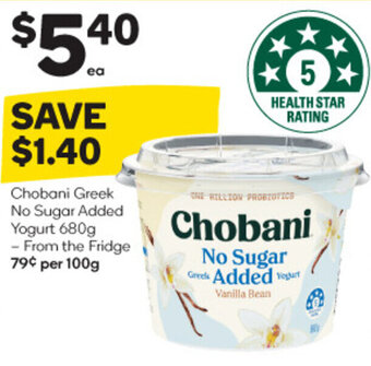 Woolworths Chobani Greek No Sugar Added Yogurt 680g offer