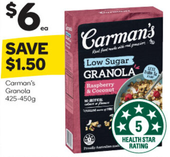 Woolworths Carman's Granola 425-450g offer