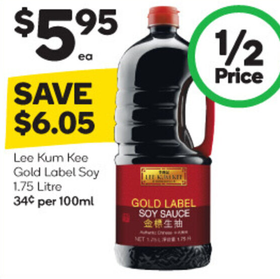 Lee Kum Kee Gold Label Soy 1.75 Litre offer at Woolworths