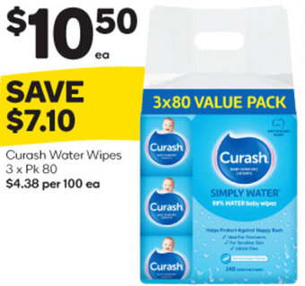 Woolworths Curash Water Wipes 3 x Pk 80 offer