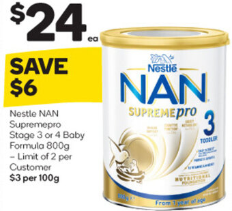 Woolworths Nestle NAN Supremepro Stage 3 or 4 Baby Formula 800g offer