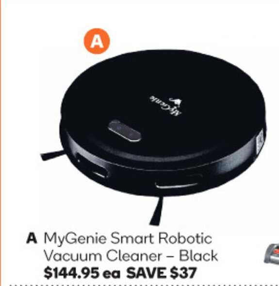 A MyGenie Smart Robotic Vacuum Cleaner Black offer at Woolworths
