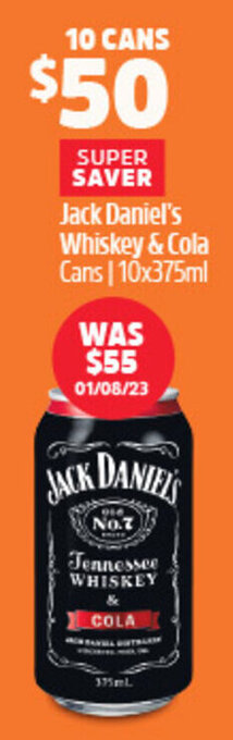 Woolworths Jack Daniel's Whiskey & Cola Cans 10x375ml offer