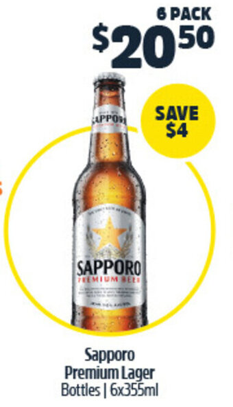 Woolworths Sapporo Premium Lager Bottles | 6x355ml offer