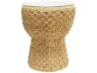 Eceng Glass Topped Water Hyacinth Round Side Table
