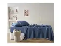 LivingStyles Vintage Design Homeware French Linen Sheet Set, Single, Brilliant Blue offer