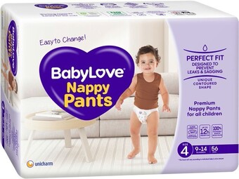 BIG W Babylove 56-pack jumbo nappy pants toddler 9-14kg offer