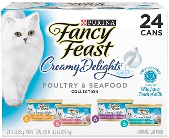 BIG W Fancy feast 24-pack cat food creamy delights can varieties 85g offer