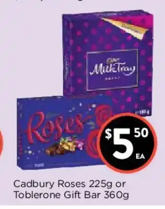 Foodworks Cadbury Roses 225g or Toblerone Gift Bar 360g offer