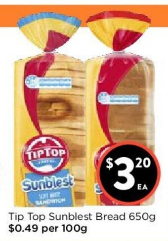 Foodworks Tip Top Sunblest Bread 650g offer