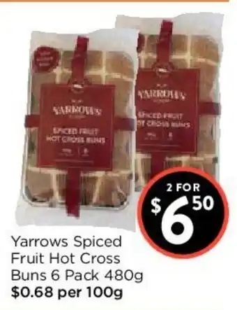 Yarrows Spiced Fruit Hot Cross Buns 6 Pack 480g