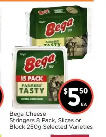 Foodworks Bega Cheese Stringers 8 Pack, Slices or Block 250g Selected Varieties offer