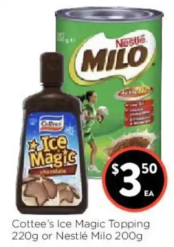 Foodworks Cottee's Ice Magic Topping 220g or Nestlé Milo 200g offer