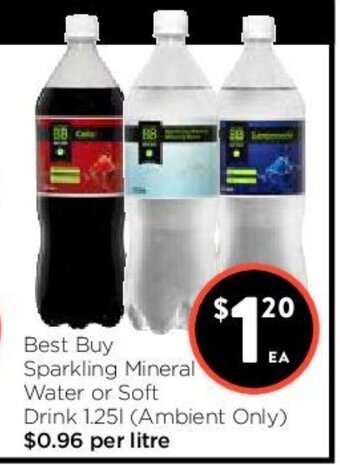 Foodworks Best Buy Sparkling Mineral Water or Soft Drink 1,25L offer