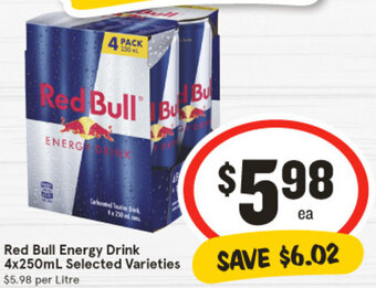 IGA Red Bull Energy Drink 4x250mL Selected Varieties offer