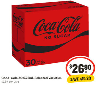 IGA Coca-Cola 30x375mL Selected Varieties offer