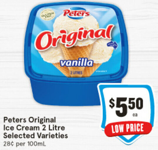 Peters Original Ice Cream 2 Litre Selected Varieties offer at IGA
