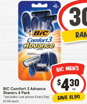 IGA BIC Comfort 3 Advance Shavers 4 Pack offer