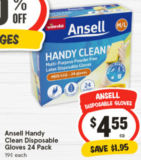 Ansell Handy Clean Disposable Gloves 24 Pack offer at IGA