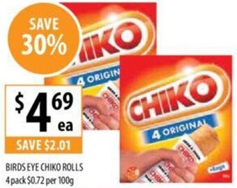 Supabarn BIRDS EYE CHIKO ROLLS 4 pack offer