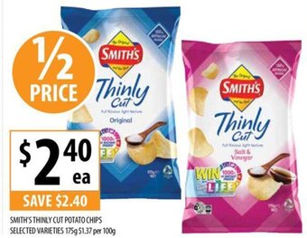 Supabarn SMITH'S THINLY CUT POTATO CHIPS SELECTED VARIETIES 175g offer