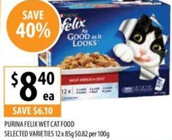 Supabarn PURINA FELIX WET CAT FOOD SELECTED VARIETIES 12 x 85g offer