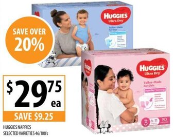 Supabarn HUGGIES NAPPIES SELECTED VARIETIES 46/108's offer