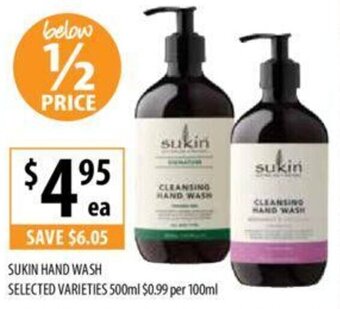 Supabarn SUKIN HAND WASH SELECTED VARIETIES 500ml offer