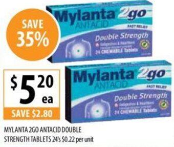 Supabarn MYLANTA 2GO ANTACID DOUBLE STRENGTH TABLETS 24's offer