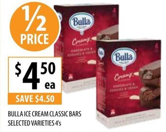 Supabarn BULLA ICE CREAM CLASSIC BARS SELECTED VARIETIES 4's offer