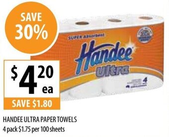 Supabarn HANDEE ULTRA PAPER TOWELS 4 pack offer