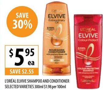 Supabarn L'ORÉAL ELVIVE SHAMPOO AND CONDITIONER SELECTED VARIETIES 300ml offer