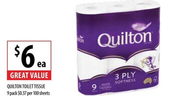 Supabarn QUILTON TOILET TISSUE 9 pack offer