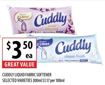 Supabarn CUDDLY LIQUID FABRIC SOFTENER SELECTED VARIETIES 300ml offer
