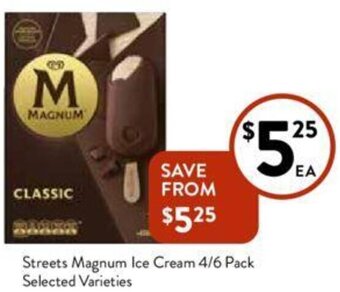 Foodworks Streets Magnum Ice Cream 4/6 Pack Selected Varieties offer